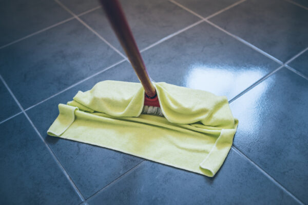 damp cleaning stone floor with floor cleaning cloth