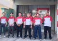 Para karyawan JNE Rengasdengklok, Karawang, Jawa Barat.